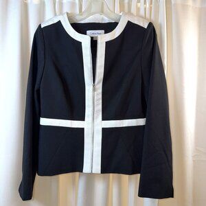 Women's Calvin Klein Black & White Dressy Zip Front Blazer Jacket Sz Petites-10P